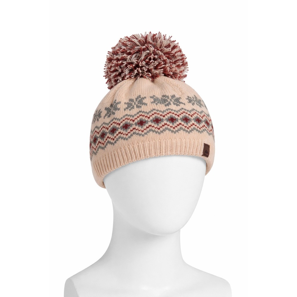 Timberland NEW OS Fair Isle Fleece Lined Pom Beanie‎ Womens Peach